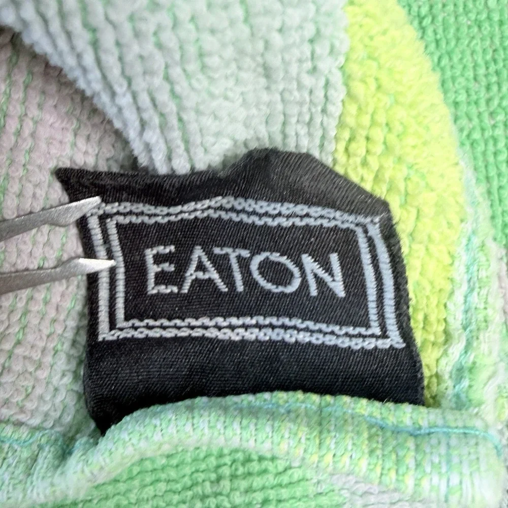 VTG Eaton Butterfly Bath Towel Pastel Green Pink Yellow Striped Y2K Cottagecore